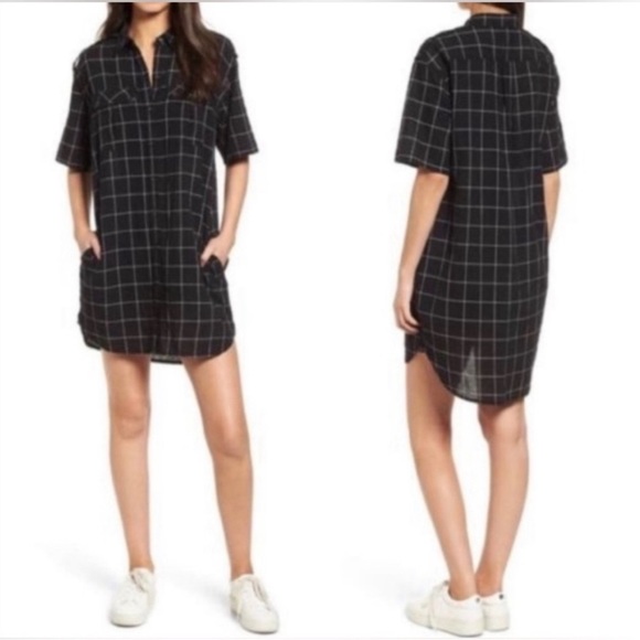 Current/Elliott Dresses & Skirts - Current Elliott Black White Window Pane Button Down Shirt Dress Size 2 / Medium